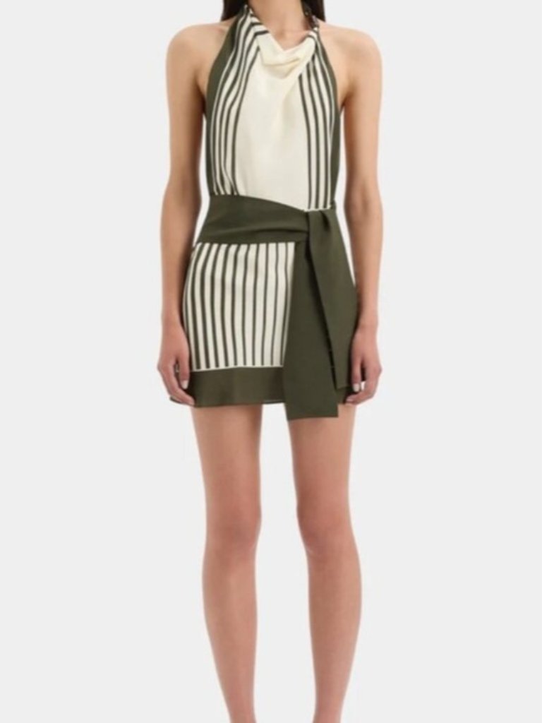 Striped Halter Dress In Cream And Green
